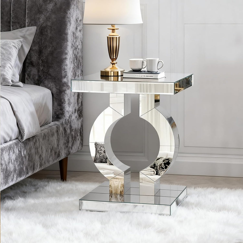 Mirrored End Table, Silver Side Accent Table, Small Mirrored Coffee Table for Living Room, Bedroom, 16'x12'x23'