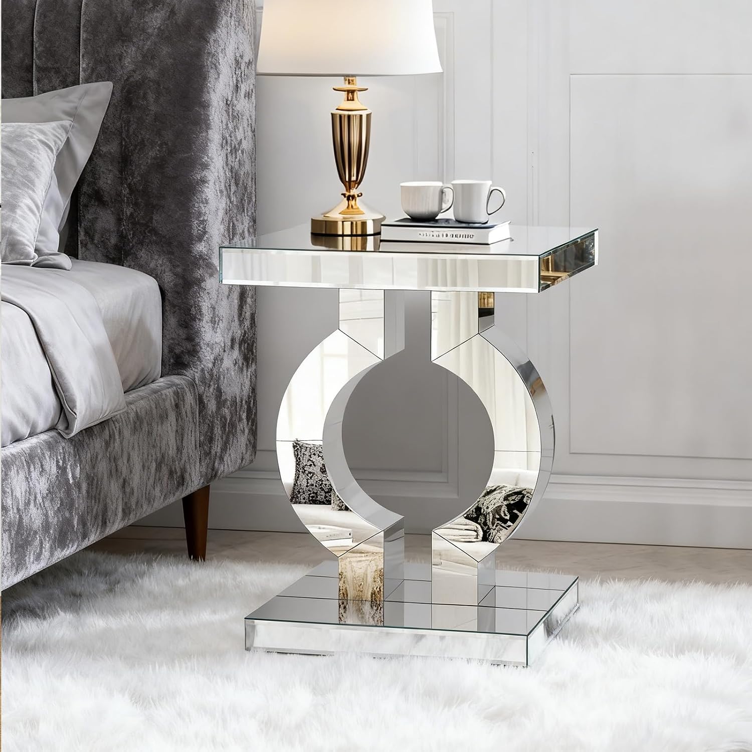 Mirrored End Table, Silver Side Accent Table, Small Mirrored Coffee Table for Living Room, Bedroom, 16'x12'x23'