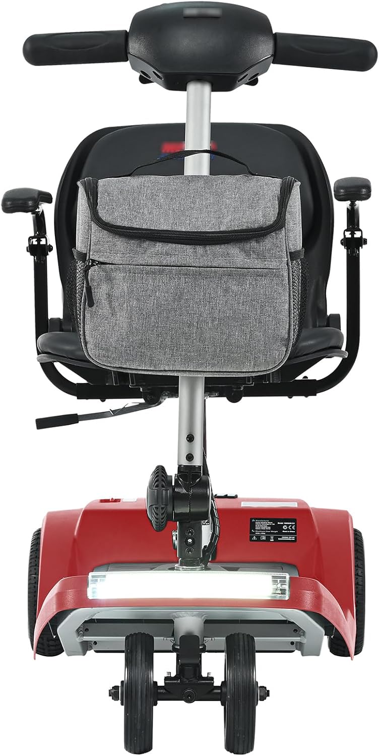 Mobility Scooters for Seniors & Adults 350 Lb Weight All Terrain,Lightweight 4-Wheel Powered Mobile Scooter,Foldable Disability Electric Wheelchair,Luxury Seat,w/Led Lights,15Miles,5MPH,red