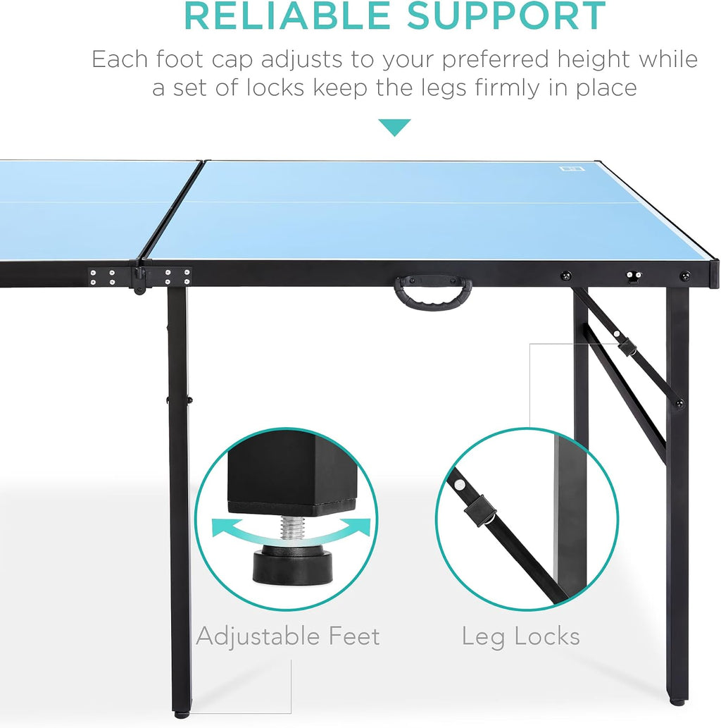 Best Choice Products Portable Ping Pong Table, Mid-Size Folding Indoor Outdoor Table Tennis w/ 2 Paddles, 4 Balls Included, Carrying Bag