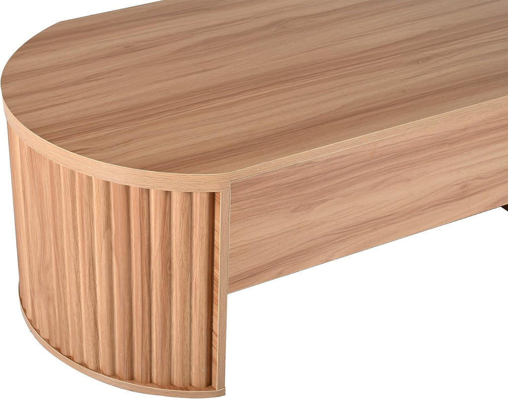 Oval Coffee Table with Lifting Top for Living Room Lift Up Coffee Table with Storage Modern Smart Coffee Tables with Lift Top Fluted Wooden Center Tables Light Brown 47.2'