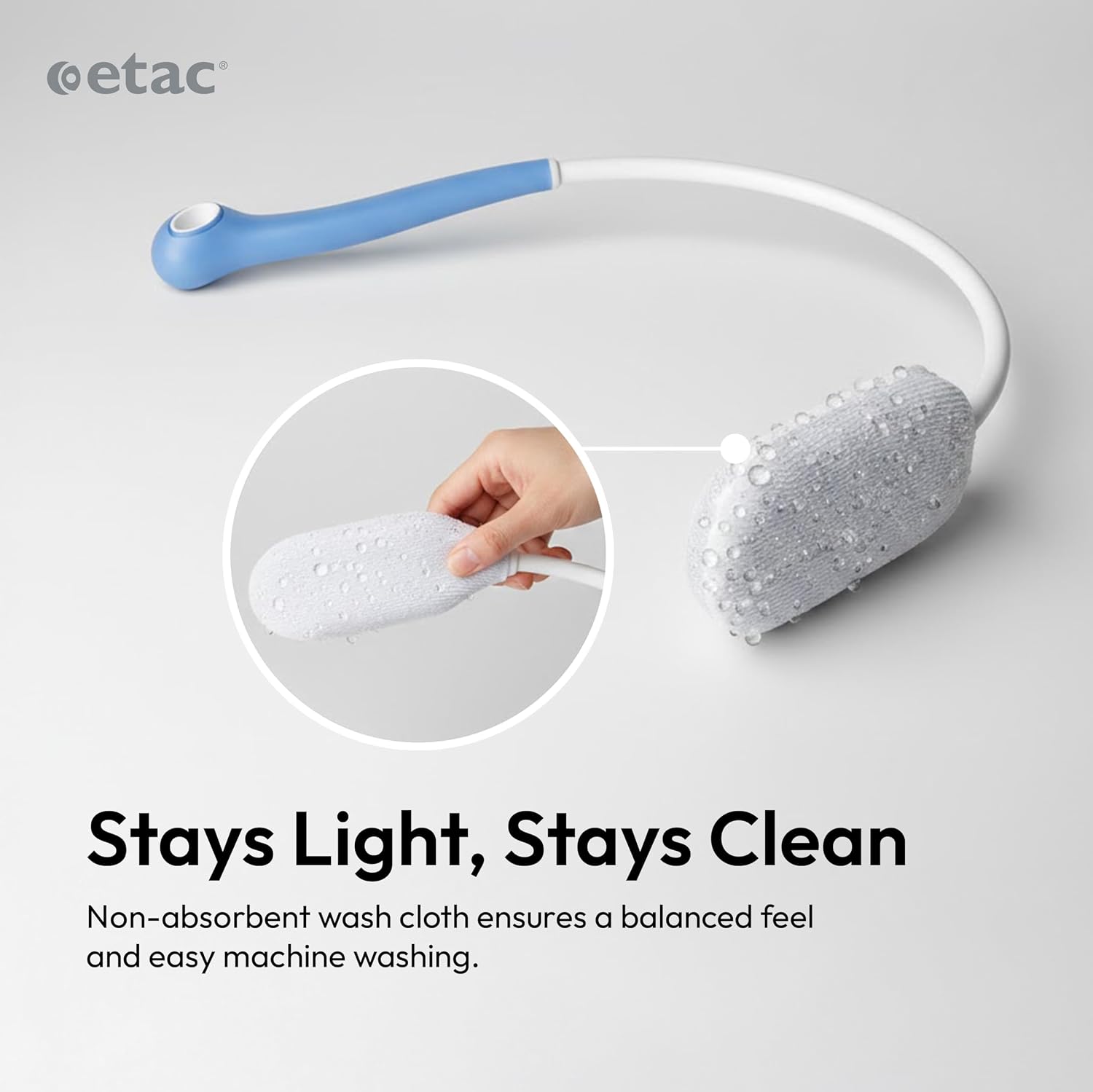 Etac Beauty Back Washer – Ergonomic Bath & Shower Washing Aid with Lightweight, Non-Slip Handle and Replaceable Washcloths for Easy Back Cleaning