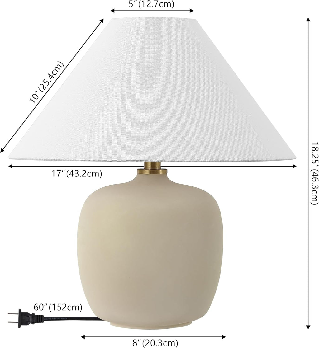 JONATHAN Y 18.25' Matte Cream Minimalist Table Lamps Set of 2 for Bedroom, White Linen Shade, Modern Scandinavian Bedside Lamps for Living Room Nightstand, LED Bulbs Included (JYL5600B-SET2)