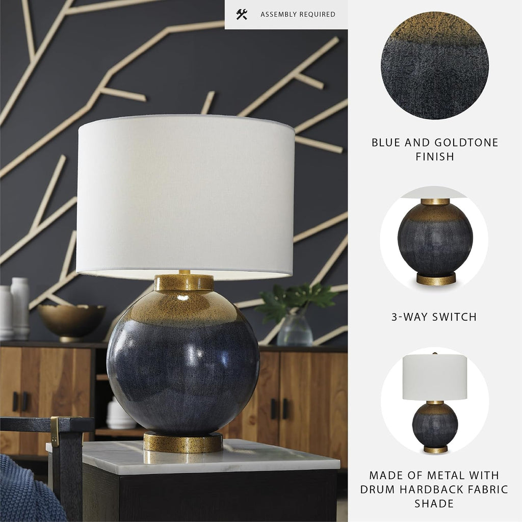 Signature Design by Ashley Adara Retro Metal Table Lamp with 3-Way Switch, Blue & Metallic