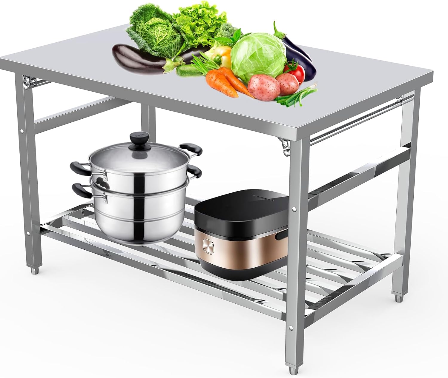 Garvee 48x30 in NSF Stainless Steel Folding Table – Heavy-Duty Commercial Prep Table for Kitchen, Restaurant & Home, 500 LBS Capacity with Adjustable Undershelf, Easy to Assemble