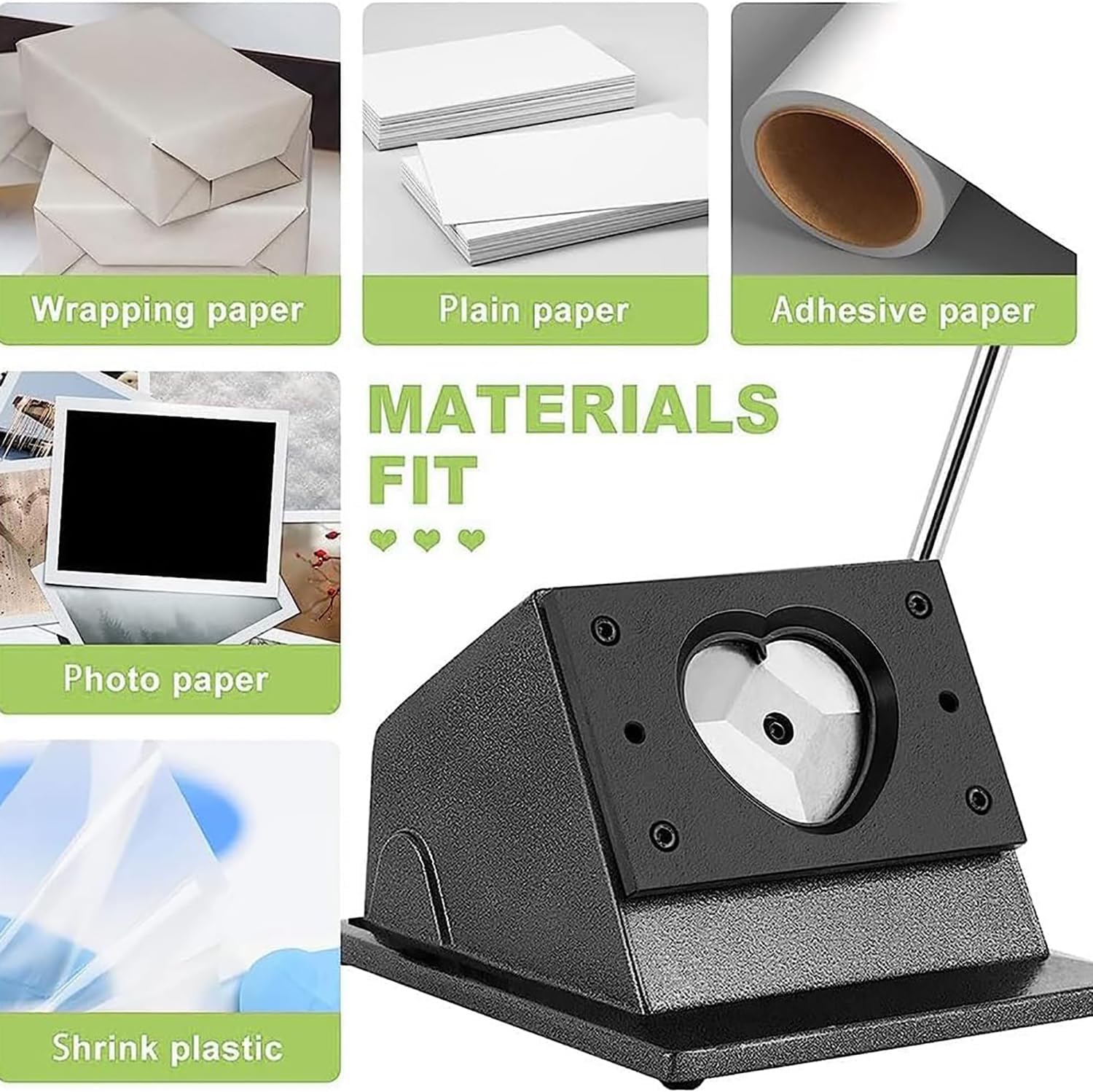 Heart Button Cutter, Heart Shape Paper Hole Punch, Manual Graphic Punch and Die Cutting Machine, Button Cutting Machine, Heart Punching Machine for Heart Badge Making, 57 * 53mm