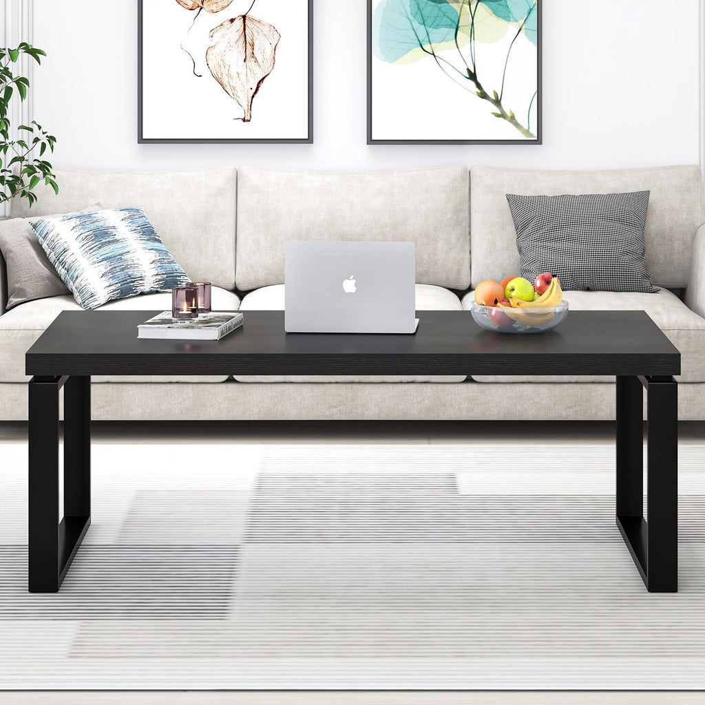 EXCEFUR Black Coffee Table, Modern Rustic Center Table for Living Room, Industrial Rectangle Cocktail Tea Table for Home Office, 47 Inch