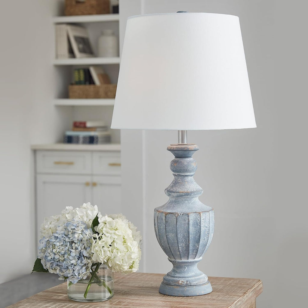 Signature Design by Ashley Cylerick Vintage Terra Cotta and Wood Table Lamp with 3-Way Switch, Blue