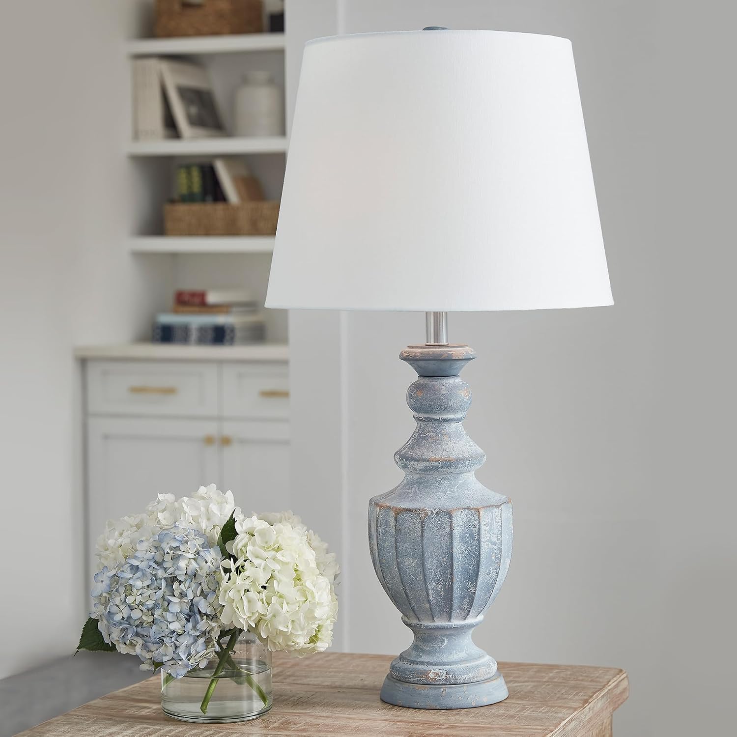 Signature Design by Ashley Cylerick Vintage Terra Cotta and Wood Table Lamp with 3-Way Switch, Blue