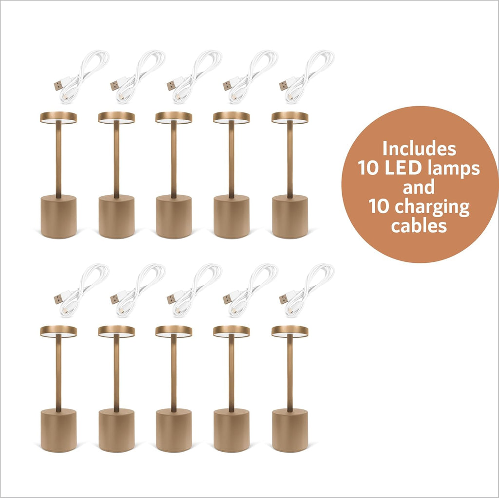 Upper Midland Products 10 Pack - Gold Rechargeable Cordless Table Lamps, Portable LED Desk Lamps, Dimming 5000mAh Rechargeable Battery Powered LED Lighting for Restaurant,Bar, Bedroom, Outdoor, Party