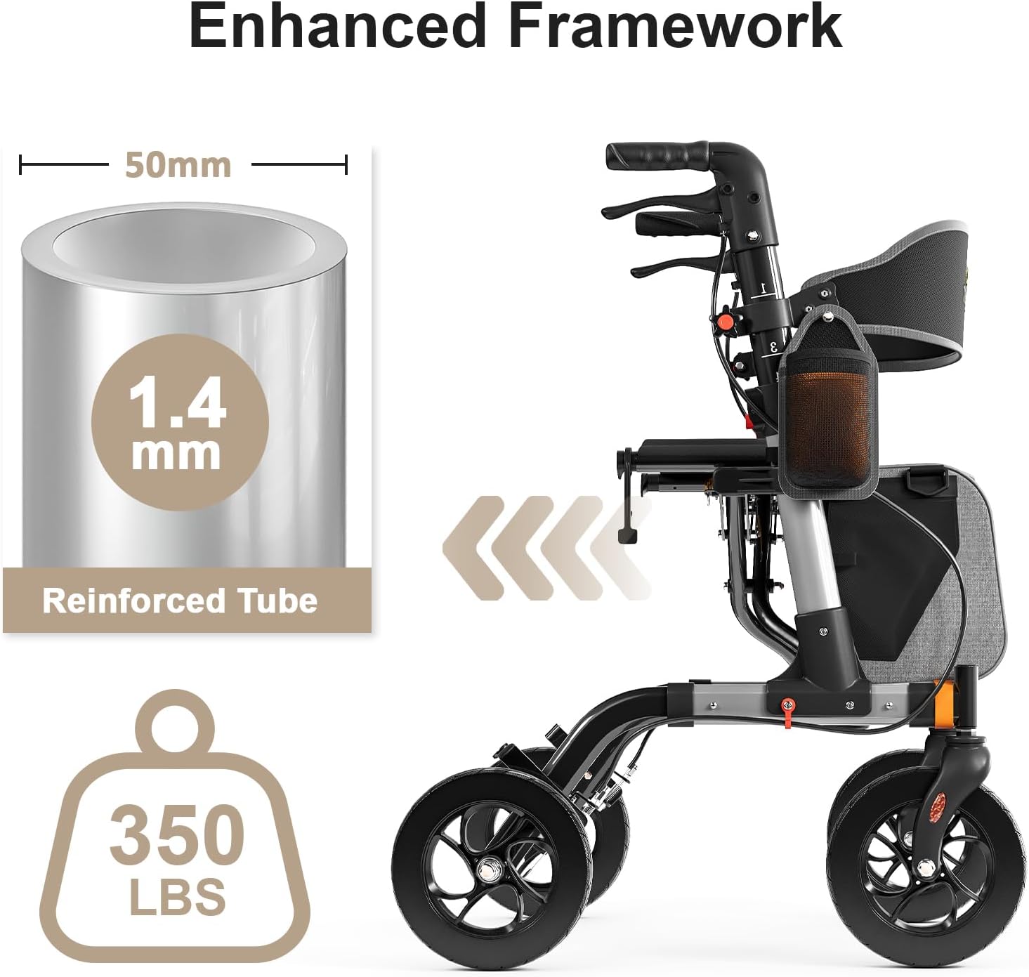 Walkers for Seniors, Rollator Walker with Seat, 350 lb Weight Capacity, 18' Big Seat, 8' All-Terrain Wheels, 6-Level Adjustable Height, Lightweight Aluminum Frame Rollator Walkers for Seniors (Silver)