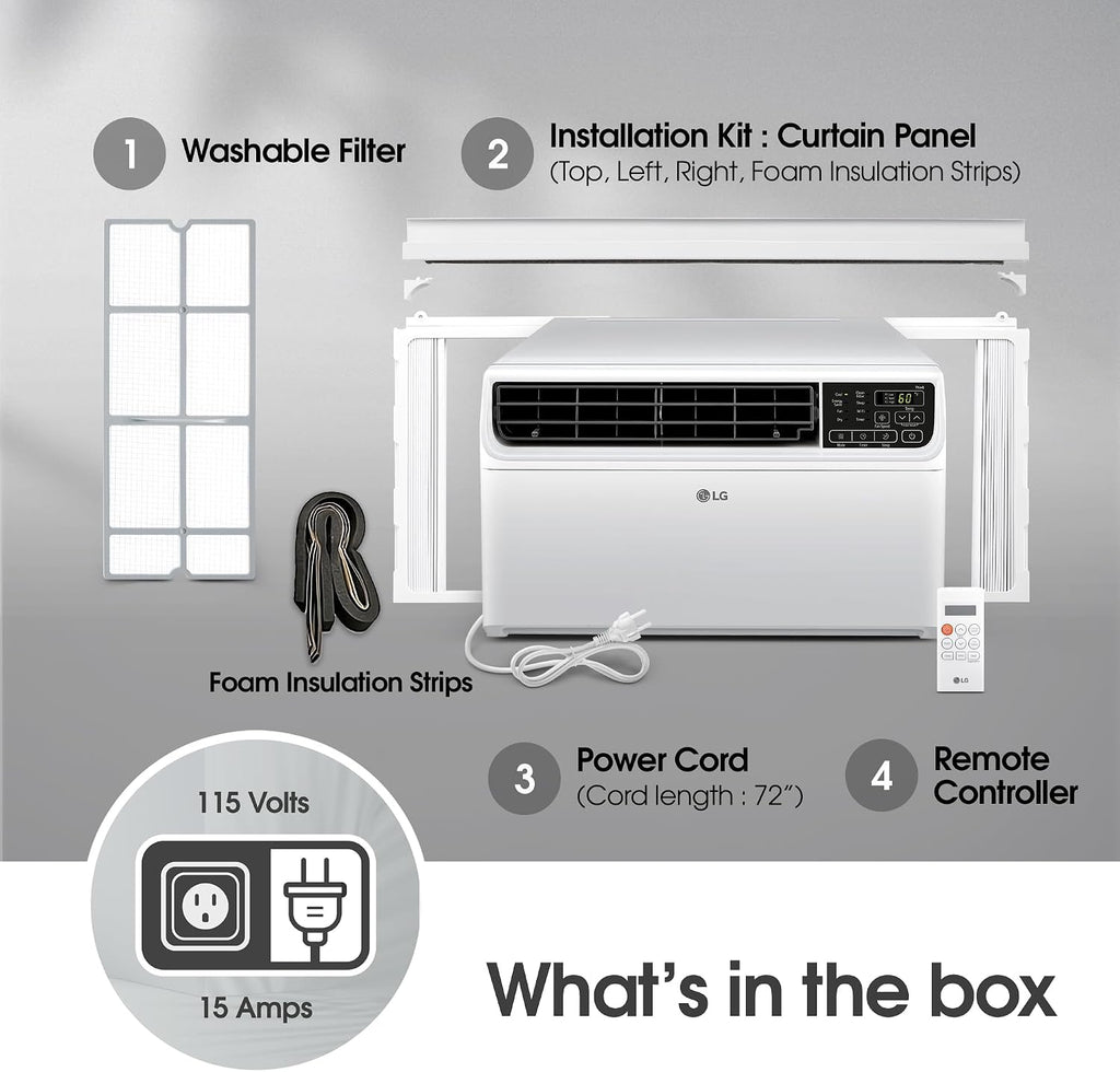 LG 6000 BTU Window Air Conditioner Energy Saving Dual Inverter, Remote Control, WiFi, LG ThinQ, Alexa, Hey Google Enabled Washable Filer Ultra-Quiet Cools Small Room up to 250 Sq.Ft White LW6023IVSM