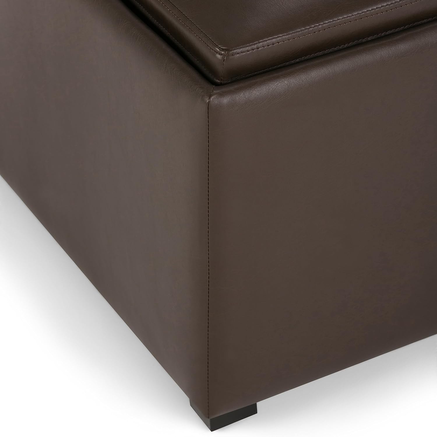 SIMPLIHOME Avalon 35 inch Wide Contemporary Square Coffee Table Storage Ottoman in Chocolate Brown Vegan Faux Leather, Assembled, For the Living Room and Bedroom