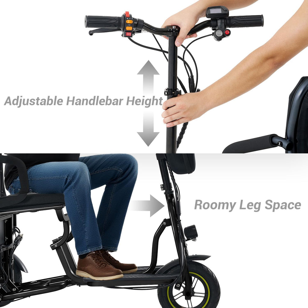 3-Wheel Folding Mobility Scooter Foldable Lightweight Electric Scooter for Adults & Seniors, Detachable Lithium Battery, Long Range 28 Miles, 3-Speed, with Rearview Mirror & Turn Signal (Black)