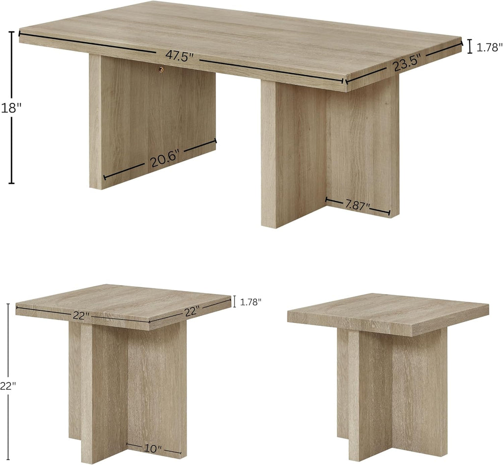 Roundhill Furniture Mchome 3-Piece Coffee Table Set, Coffee Table and Two End Tables, Oak Finish