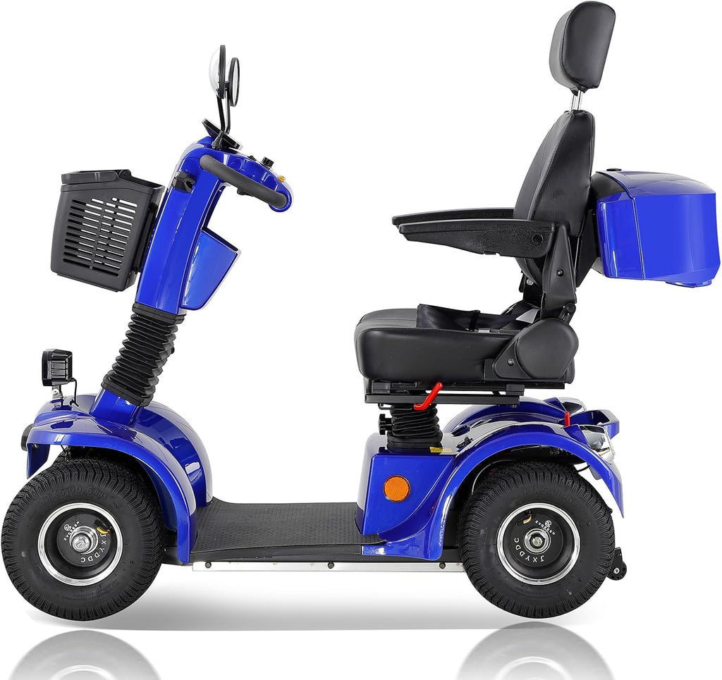 Mobility Scooters for Seniors & Adults 400 Lb Weight Foldable,Heavy Duty Powered Scooter with Electromagnetic Brake,Portable All-Terrain Disability Mobile Electric Wheelchair,Storage Box,Blue