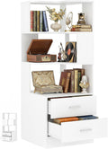 Armocity Corner Bookshelf with Drawers, 6 Tier Corner Book Shelf Display Bookcase, Freestanding L Shaped Bookshelf for Bedroom, Living Room, Home Office, White