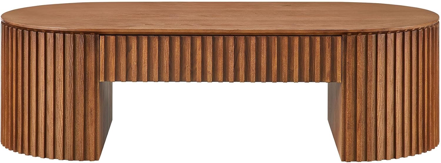 JUSTONE 51.18'' Brown Oval Wood Coffee Table with Drawer, Farmhouse Wood Coffee Table for Living Room,Apartment(Brown)