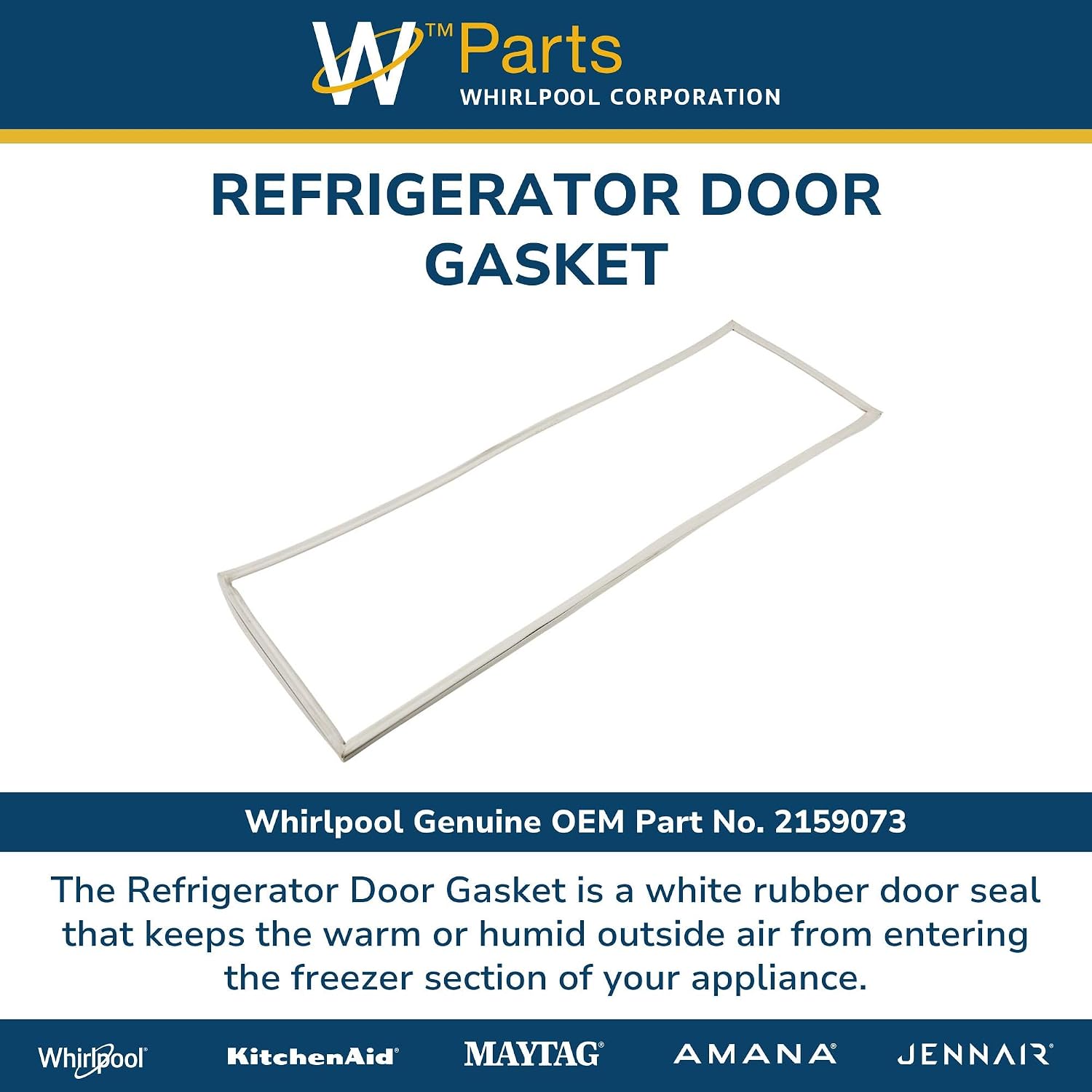 Whirlpool 2159073 Genuine OEM Refrigerator Door Gasket Replacement Part - Replaces W10912372, 2309600, 2196239, 2221300, 2171191, 2181887, and 2177288