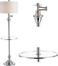 JONATHAN Y 60' Chrome Floor Lamp with Integrated Glass Side Table, Modern Swing Arm Standing Lamp for Living Room, White Linen Shade, LED Bulb Included (JYL3055B)