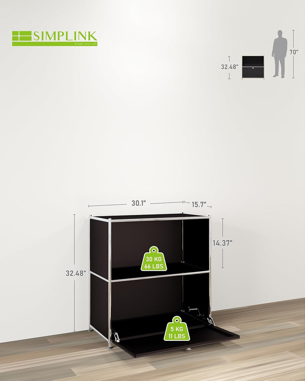 32.5-Inch Flip-Top Storage Cabinet with Detachable Wheels, Metal Side Table and Small Sideboard Cabinet for Living Room, Bedroom, Office, Orange