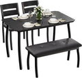 IDEALHOUSE 43'' Dining Table Set for 4, Wooden Kitchen Table with Upholstered Bench & 2 Cushion Chairs, Industrial Dinette Set for Studio, Kitchen, Dining Room, Apartment, Black