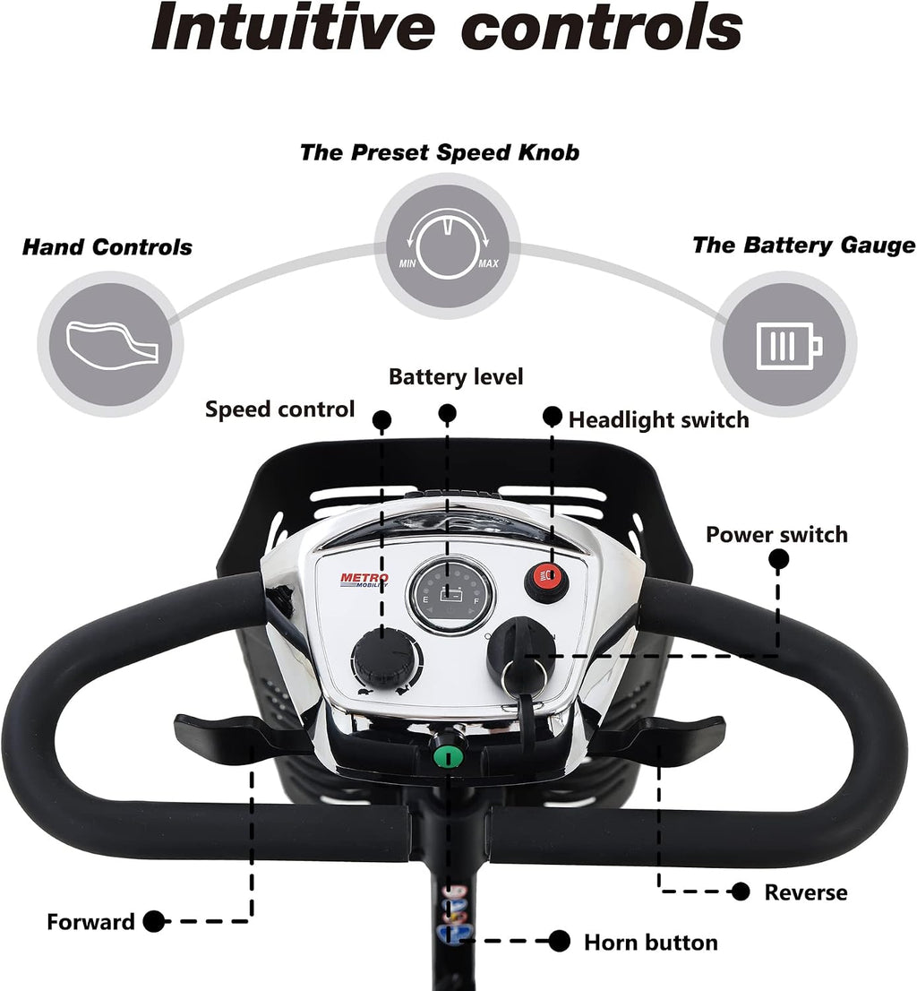 Folding Mobility Scooter for Seniors 4 Wheel Scooter for Adults Electric Medical Scooter Compact for Travel - Electric Powered Wheelchair Device - Compact Heavy Duty Mobile(M1 Chrome)