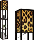 Floor Lamp with Shelves Leopard Cheetah Animal Print Seamless Tile Standing Tall Lamp USB Ports & Power Outlet Modern Corner Lamp Nightstand Light for Living Room Bedroom