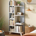 Corner Bookshelf with Solid Wood Legs Grey Corner Shelf Unit Multi-Functional Storage Stand for Living Room Home Office Bedroom Plant Display Space-Saving Design