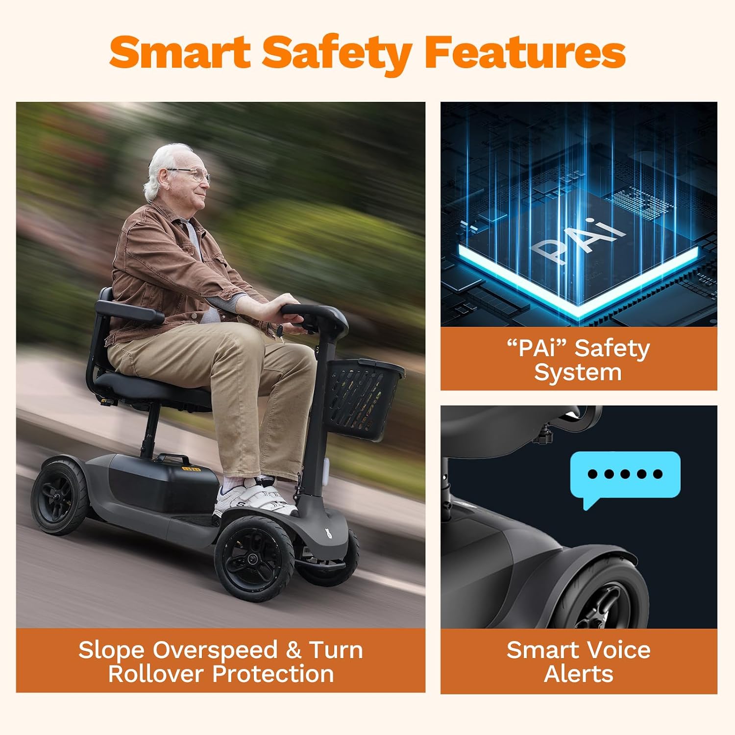 Glashow S1 Mobility Scooter for Adults, 4-Wheel Electric Mobility Scooter – 25-Mile Range, 6 mph, Smart Safety Features, Spacious Legroom, Swivel Seat, Headlight & Basket, Charger Included – Dark Gray