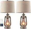 Farmhouse Rustic Table Lamps for Living Room Set of 2,Vintage Lantern Table Lamp with Dual USB Ports, 25' Tall Retro Bedside Lamp for Bedroom Nightstand, 4 Bulb Included (Iron Gray)