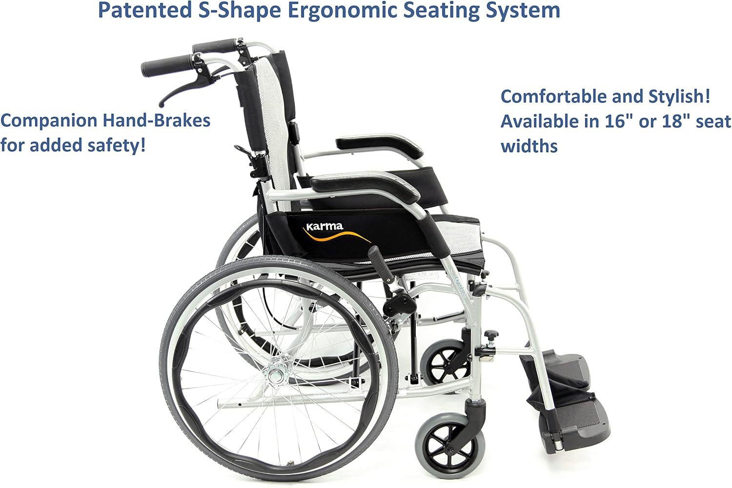 Karman Healthcare Ergonomic Wheelchair Ergo Flight with Quick Release Axles in 18' Seat, Frame, Pearl Silver, 1 Count (Pack of 1)