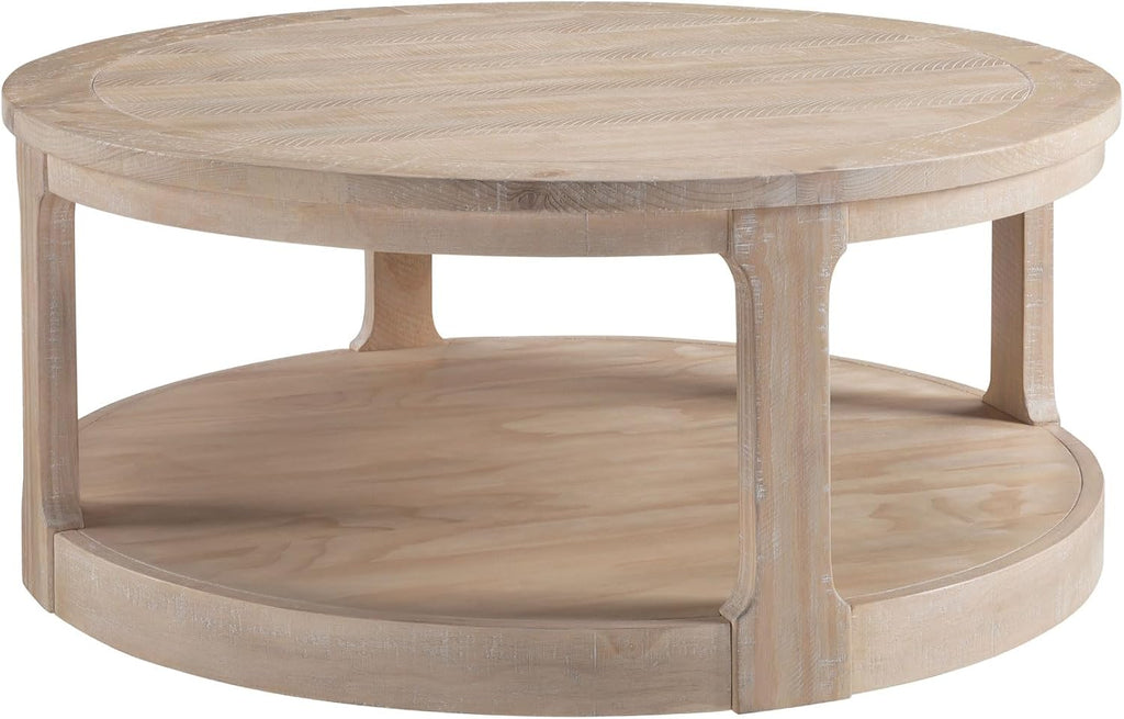 JUSTONE 40' Round Coffee Table,2-Tier Rustic Industrial Style for Living Room & Apartments, Easy Assembly Center Table(Oak)