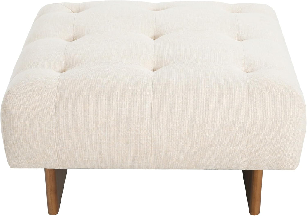 Christopher Knight Home Yvone Modern Upholstered Ottoman Coffee Table, Wooden Square Ottoman Foot Rest, Multipurpose Foot Stools Ottoman, Comfy Living Room Sofa Extra Seat, Beige+Brown