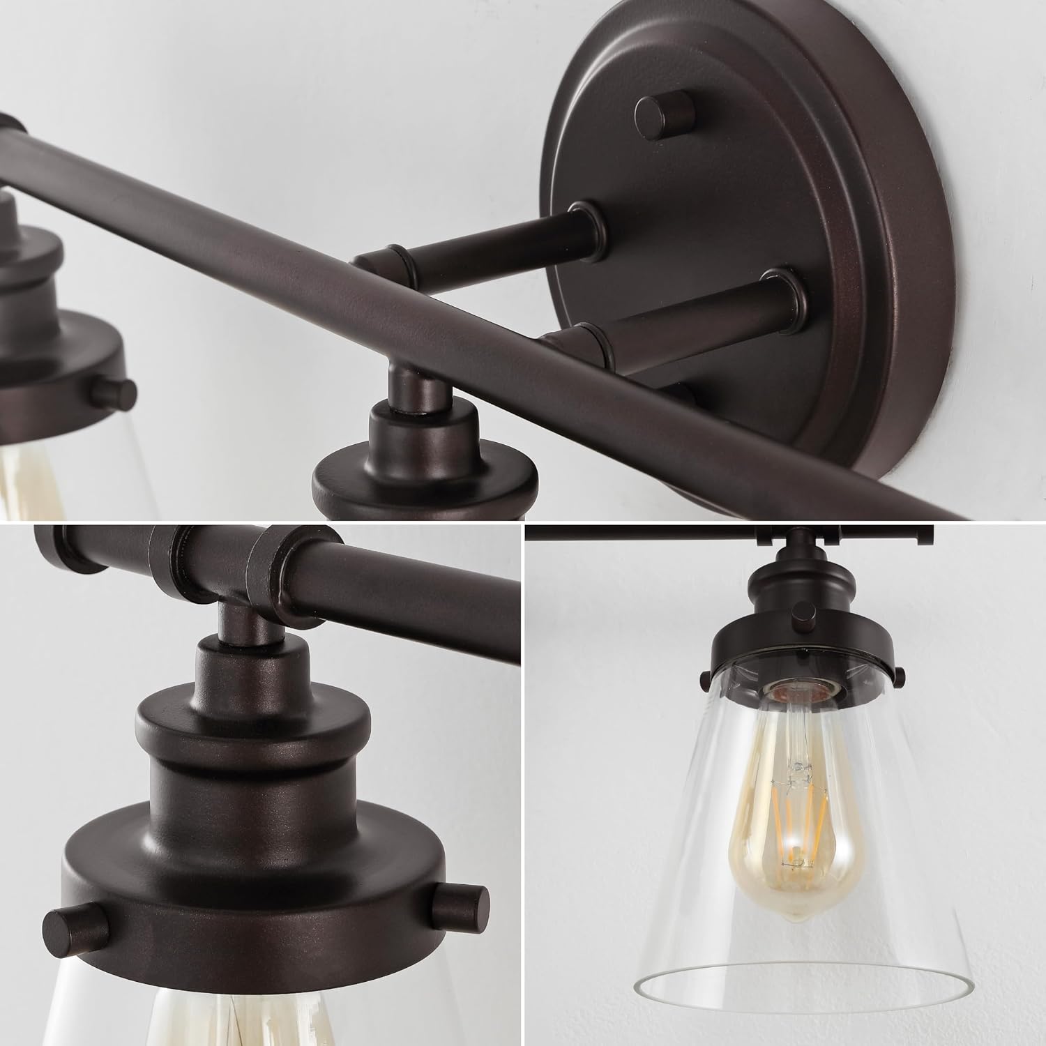 JONATHAN Y JYL1507A Hollis 23.75' 3-Light Traditional Farmhouse Vanity Light with Bathroom Hardware Accessory Set, Oil Rubbed Bronze (5-Piece) - Towel Bar & Ring, Toilet Paper Holder, Robe Hook