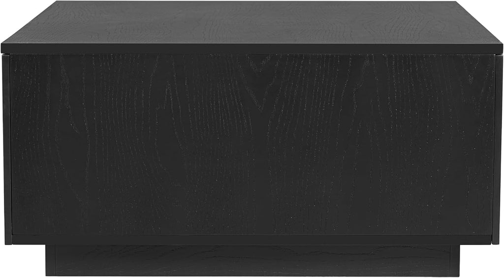 SSLine Square Coffee Table with 4 Storage Drawers,33.2-Inch Black Wooden Coffee Table for Living Room Minimalist Cocktail Center Tables for Small Space