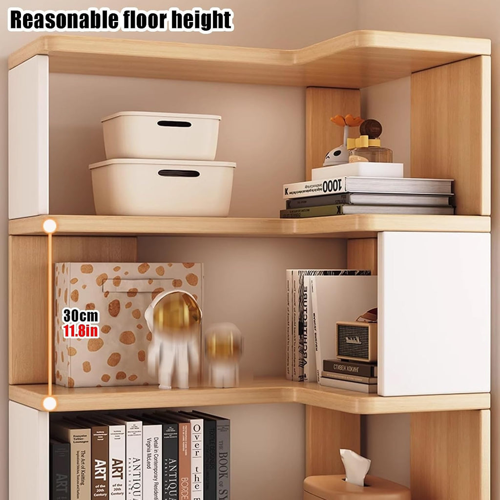 Open Shelf Corner Bookshelf, Multi-Layer Corner Shelf, Wooden Cube Display Shelf, Corner Bookcase Toy for Small Space, Book Storage, for Game Room, Bedroom(Black Walnut,60x40x222.9cm)