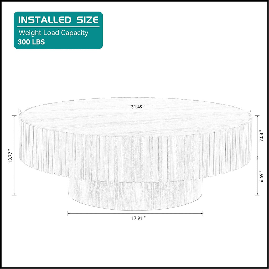 31.49'' Black Round Coffee Table Modern Wood Coffee Table for Living Room, Contemporary Circle Fluted Drum Style, Easy Assembly, Black (ø31.49'' x 13.77'')