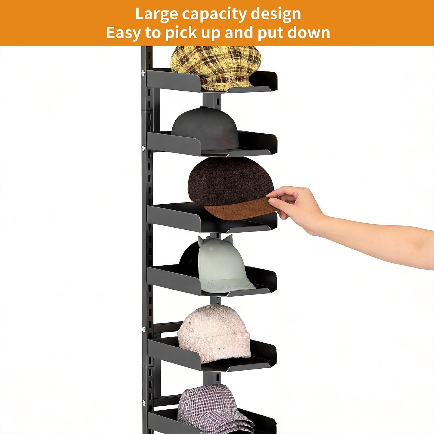 tonchean 12 Tier Floor Standing Hat Rack, 76 Inch Adjustable Hat Display Stand Holds 120+ Hats, Heavy Duty Metal Cap Organizer & Hat Holder for Home, Retail Store, Closet