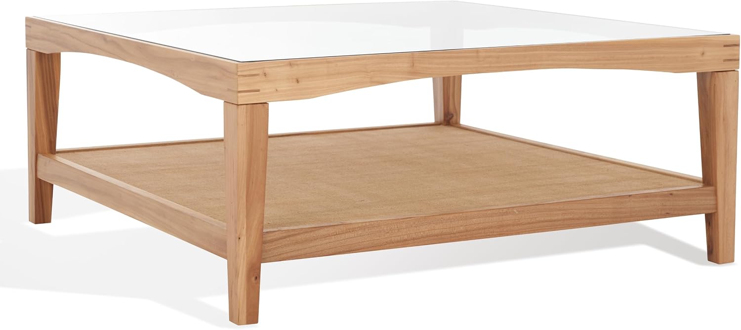 SAFAVIEH Couture Collection Nicolella Natural Solid Wood/Glass Top Square Coffee Table