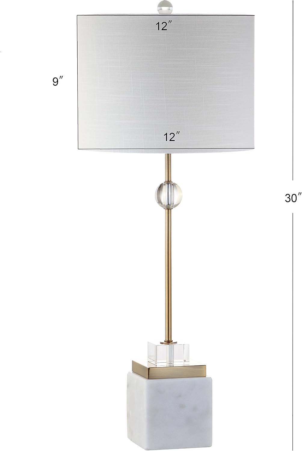 JONATHAN Y 30' White Marble and Brass Gold LED Table Lamp Set of 2, Modern Glam Crystal Pedestal Lamps for Living Room Bedroom, White Linen Shade, LED Bulbs Included JYL5008A-SET2