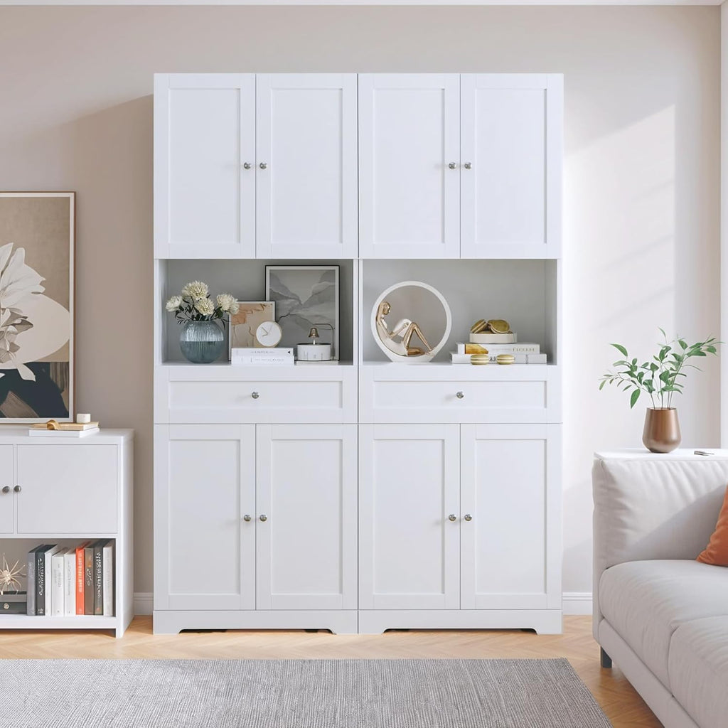 Tall Bathroom Storage Cabinets with Drawer, Modern Linen Cabinet with Doors & Shelves, 67'H Tall Storage Cabinet Freestanding for Bathroom, Dining Room, Kitchen & Pantry, Laundry, Narrow Corner, White