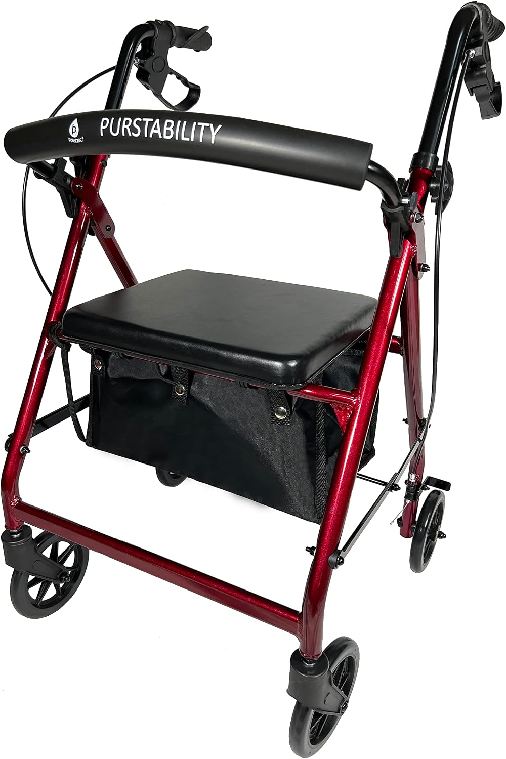 Pursonic Rollator Walker with Seat, Premium Lightweight Aluminum,4 Wheels, Supports up to 300 lbs, Padded Seat, Handlebars, Arthritic-Friendly Loop Brakes,Foldable, Soft Tires for Indoor & Outdoor