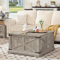 Joaxswe Farmhouse Coffee Table with Large Hidden Storage Compartment, Light Oak Square Center Table, Wood Rustic Low Modern Living Room Tables with Hinged Lift Brown Top & Wooden Arc Base