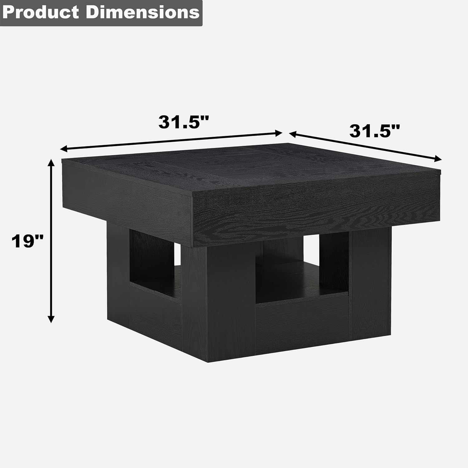 OKYCI Modern Coffee Table for Living Room, Wood Living Room Table with Sturdy Wooden Legs, Easy Assembly, 31.5' W x 31.5' D, Black