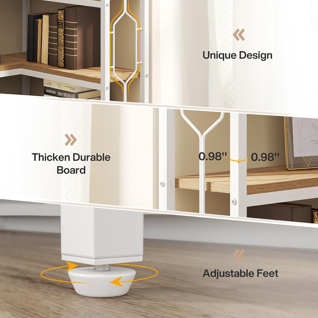 Tribesigns 7-Tier Corner Shelf, 78.7' Tall Bookshelf with Storage, Corner Bookshelf and Bookcase, Industrial Display Shelf for Living Room, Bed Room, Home Office (White and Natural)