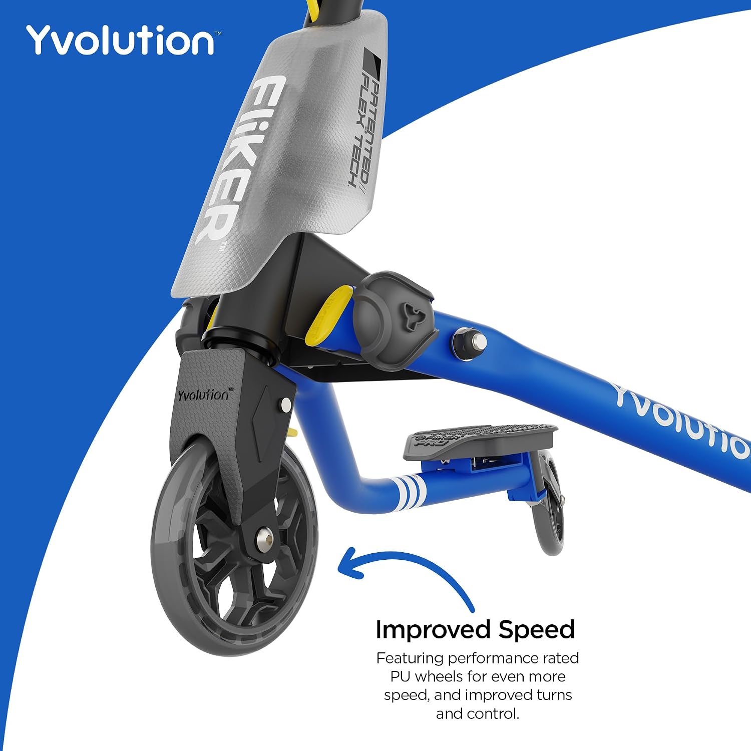 Yvolution Fliker Pro Kids Drift Scooter, Adjustable Handlebar in 3 Heights, 3 Wheels, for Boys and Girls Age 7+ Years Old, Max User Weight 220lbs/100kg