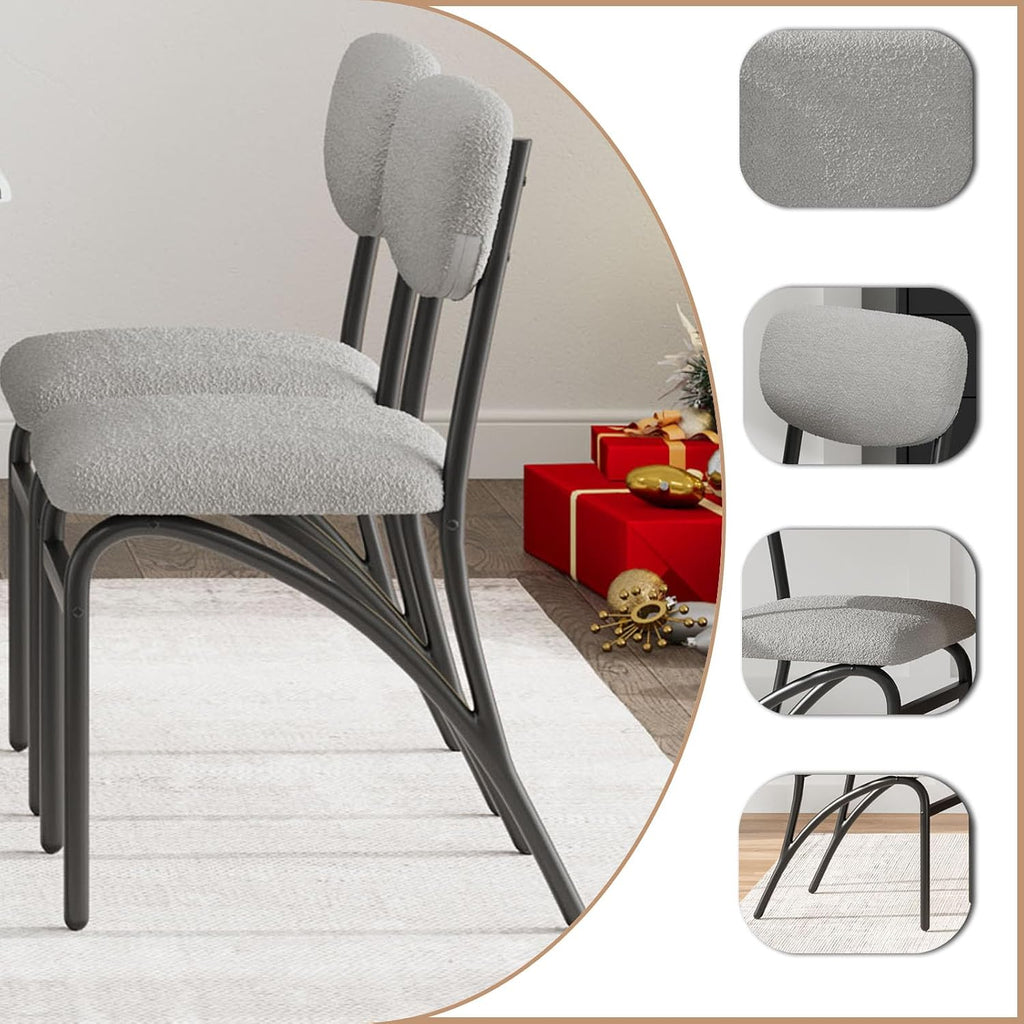 GarveeHome 5-Piece Dining Table Set for 4, Modern Kitchen Table with 4 Boucle Chairs, Rectangular Dining Table with Storage Shelf & Marble Tabletop, Beige Home Dining Furniture for Small Space