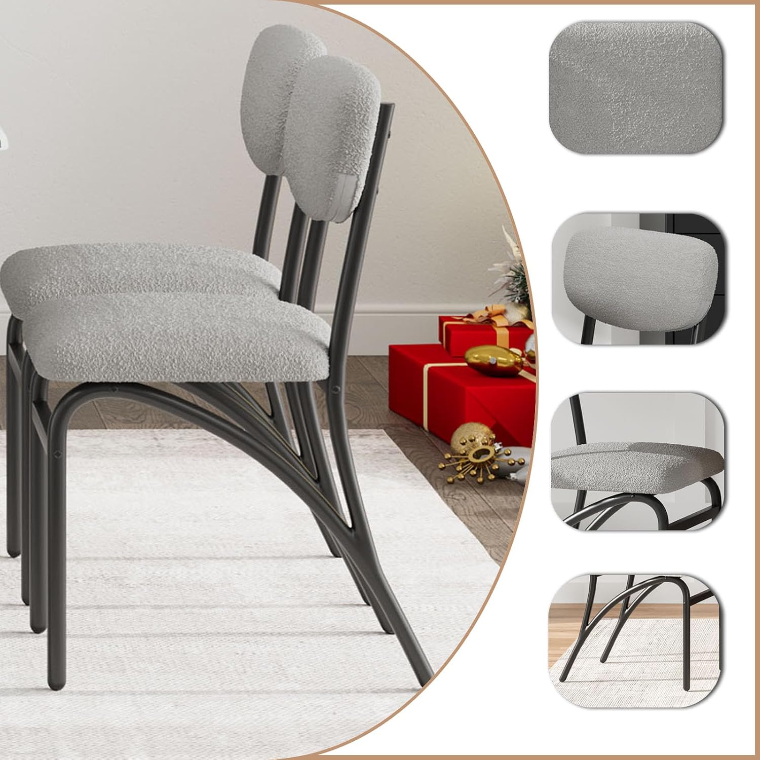 GarveeHome 5-Piece Dining Table Set for 4, Modern Kitchen Table with 4 Boucle Chairs, Rectangular Dining Table with Storage Shelf & Marble Tabletop, Beige Home Dining Furniture for Small Space