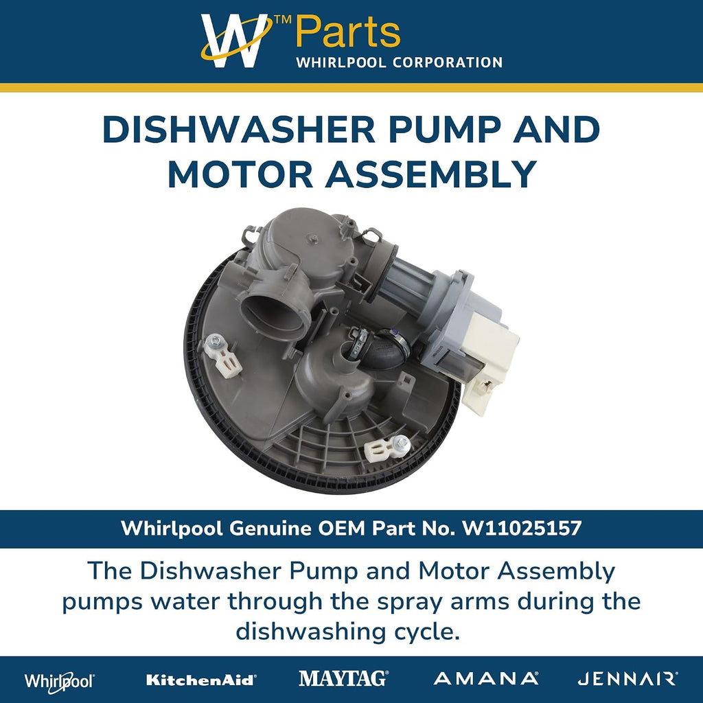 Whirlpool W11025157 Genuine OEM Dishwasher Pump and Motor Assembly Replacement Part - Replaces W10837401 and W11184516
